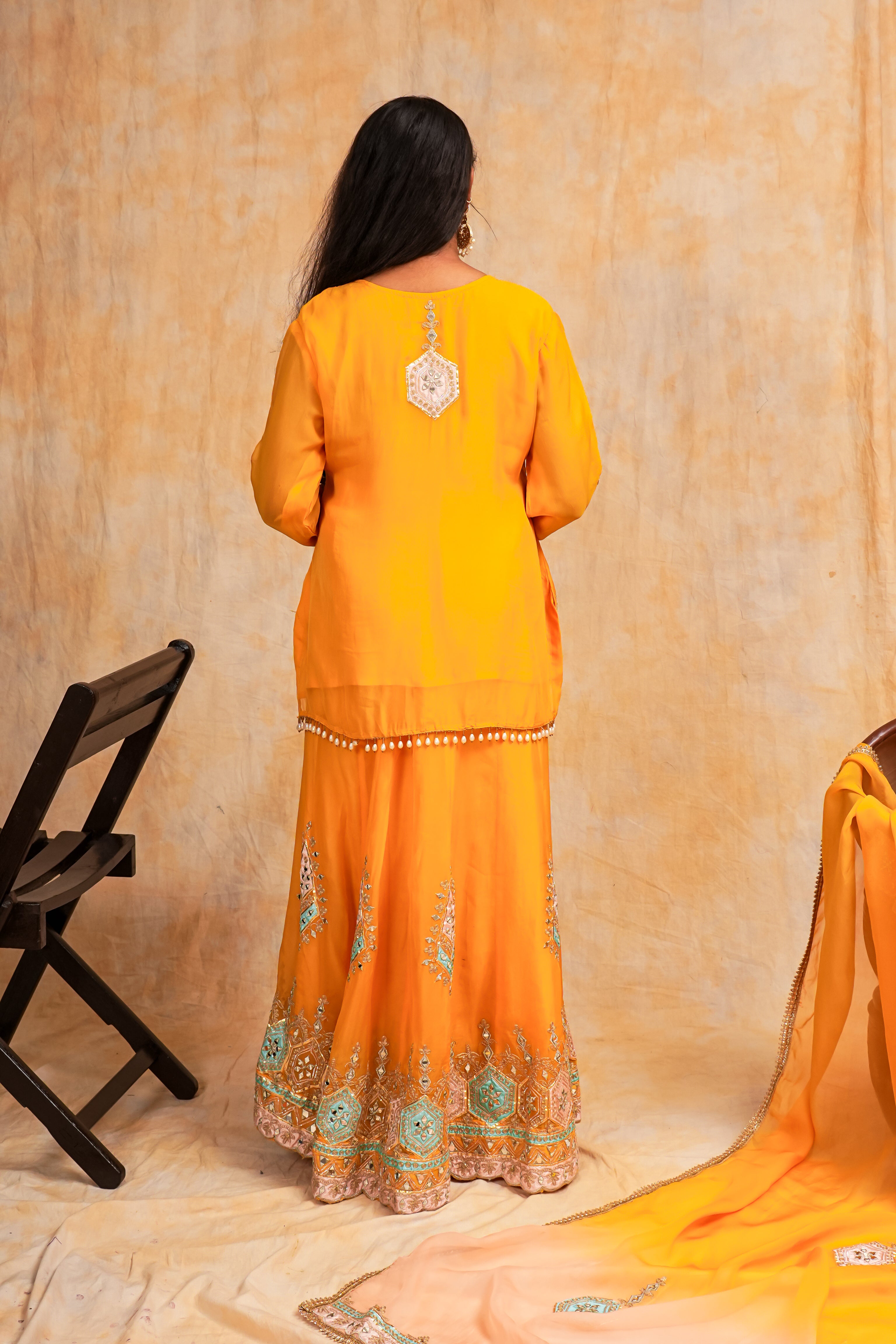 Buy Kavita Gupta Women's Casual Silk Embroidered Frontslit Short Kurti With  Skirt (KG-1599_Beige_Pink_XL) at Amazon.in